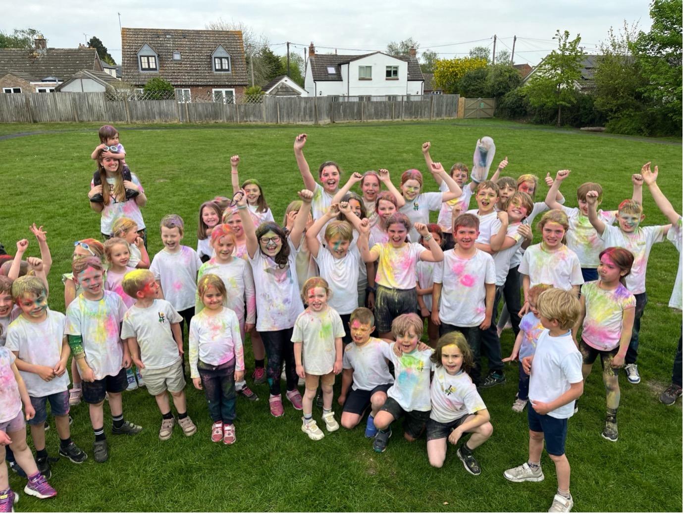 Here we are after the run, covered in all the colours of the rainbow!